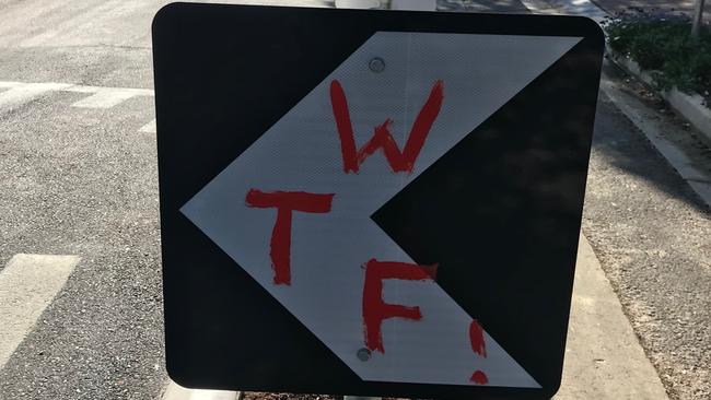 Kolusniewski painted the letters WTF on street signs in an act of protest against the council. Picture: Jessica Adamson