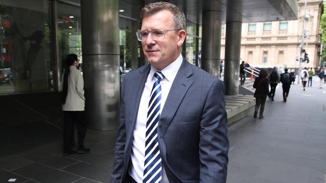 Former federal minister Alan Tudge leaves the Victorian County Court after giving evidence in Duong’s trial. Picture: David Crosling