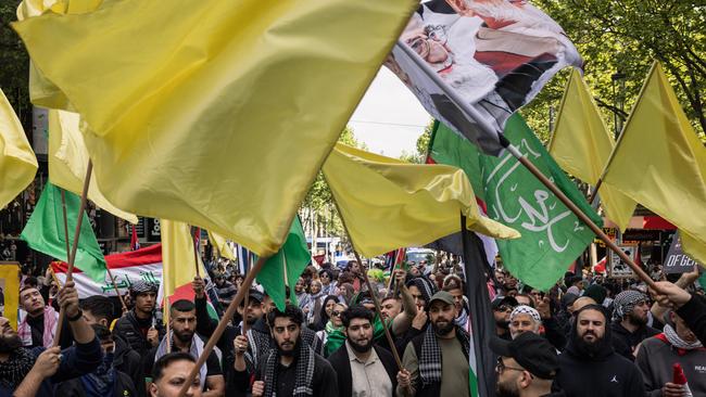 Pro-Palestine protesters in Melbourne on Sunday. Picture: AFP