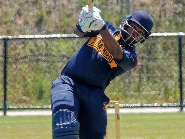 VSDCA cricket : Spotswood v Strathmore at Donald McLean Reserve. Strathmore batter Omar Phillips (c). Picture: Valeriu Campan