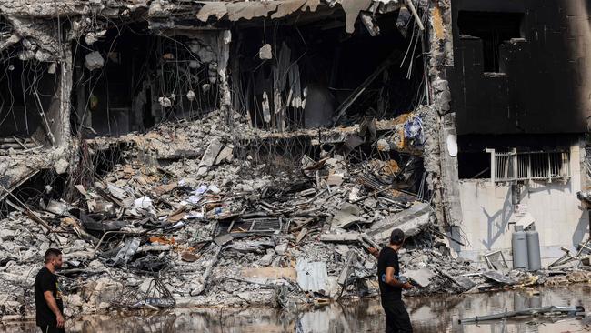 The police station in Sderot destroped during battles to dislodge Hamas militants who were stationed inside, on Sunday. Picture: AFP