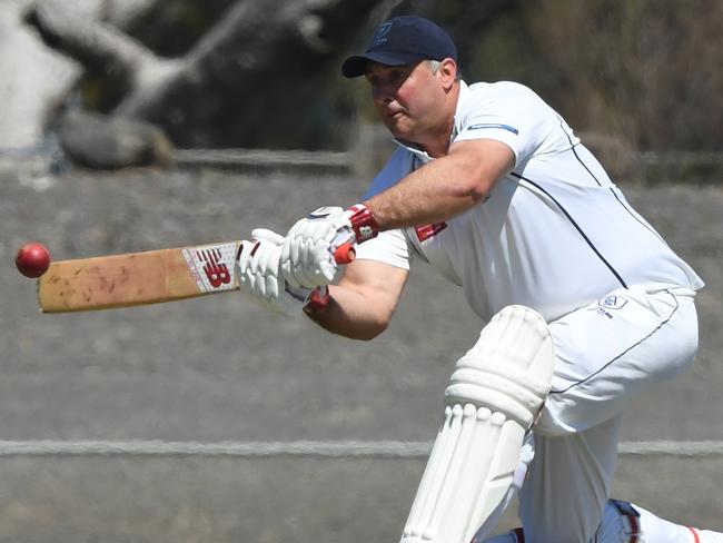 Craig Sheedy of Aberfeldie bats during the VTCA Cricket match at Greenvale Reserve, Greendale, Melbourne, Saturday, November 17, 2018. VTCA Cricket: Greenvale Kangaroos v Aberfeldie. (AAP Image/James Ross) NO ARCHIVING