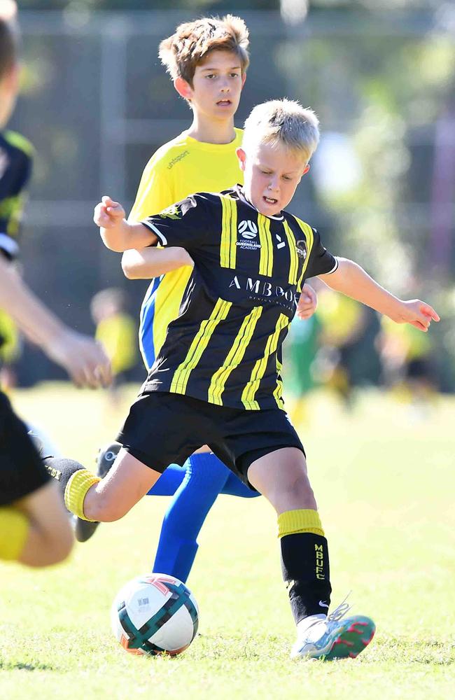 SOCCER: Junior football carnival, Maroochydore. Moreton Bay United V Strikers, U12 boys. Picture: Patrick Woods.