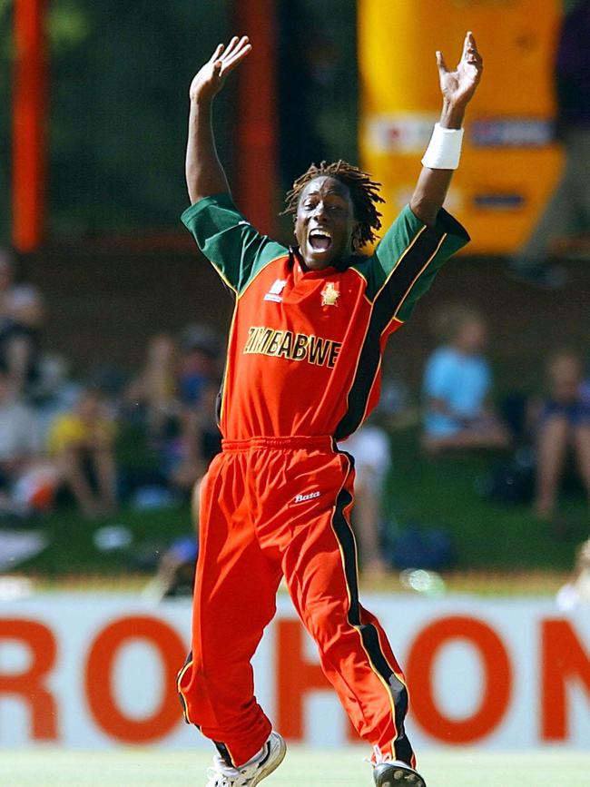 Cricketer Henry Olonga appealing while playing for Zimbabwe against Kenya in a World Cup Super Six match at Goodyear Park, Bloemfontein, South Africa in 2003.