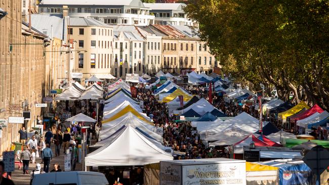 Set among the historic Georgian sandstone buildings of Salamanca Place in Hobart, this famous market attracts thousands of locals and visitors every Saturday of the year. Photo - Alastair Bett ESCAPE 15 May 2022 TOP GEAR