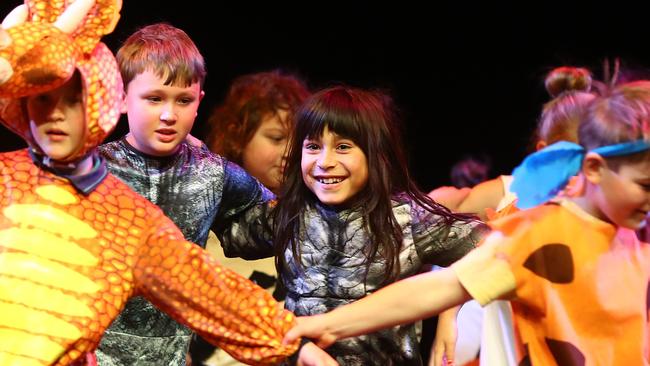 Anglesea Primary School students performing at the Geelong Schools Music and Movement Festival. Picture: Alison Wynd
