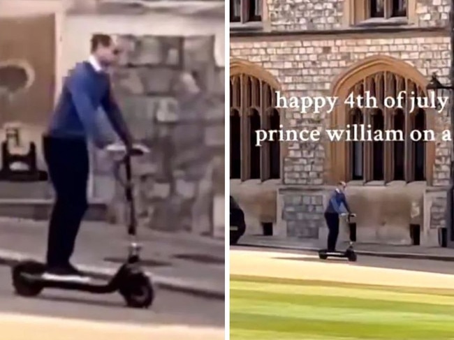 Prince William rides scooter at Windsor Castle.