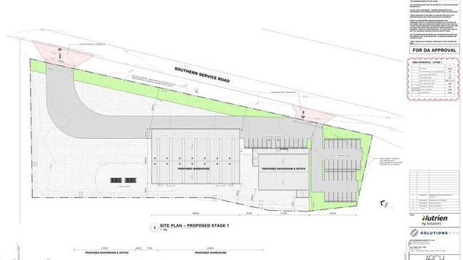 The site plan for stage 1 of the new agriculture supply complex at Parkhurst, North Rockhampton.