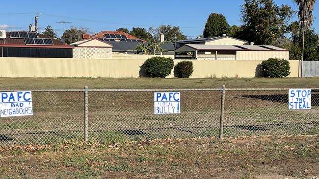 Signage expressing the views of Anti-Alberton Oval redevelopment objectors. Picture: Supplied