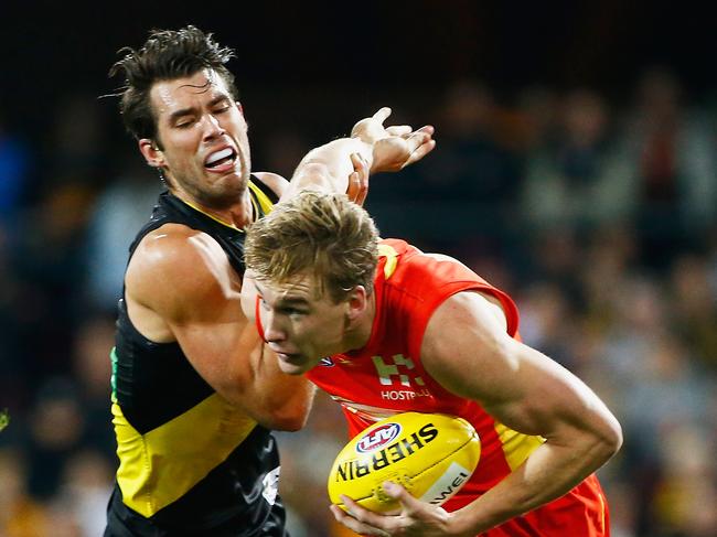 Richmond’s Alex Rance and Gold Coast Suns’ Tom Lynch. Picture: Getty