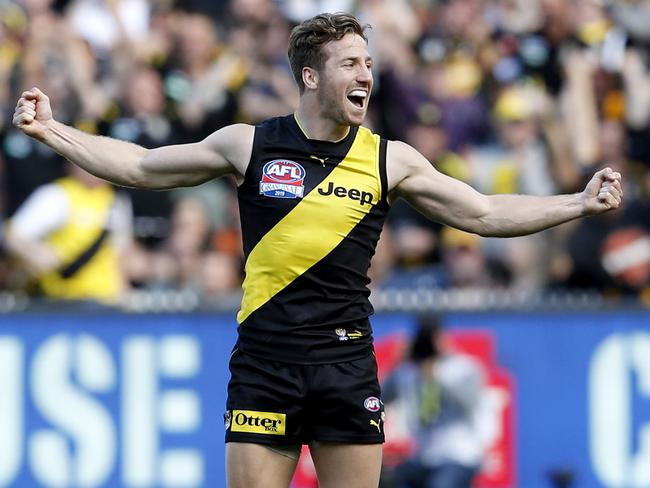 2019 AFL Grand Final match between the Richmond Tigers and the GWS Giants at the MCG on September 28, 2019 in Melbourne, Australia. Richmond's Kane Lambert celebrates a goal.Picture: David Caird