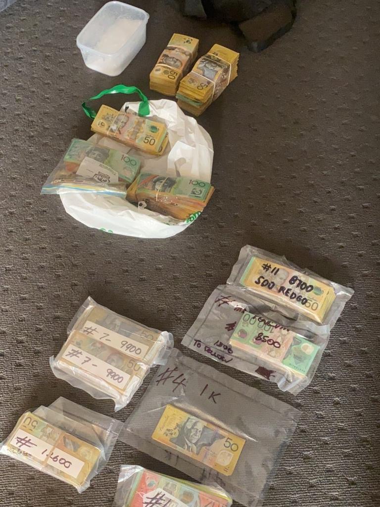 Cash seized by police after the raid in Adelaide’s south. Picture: SA Police