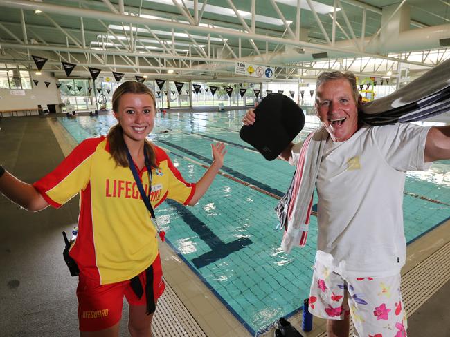 Lifegaurd Maddi Sharp and Cr Peter Murrihy. Geelong council reopen spas, saunas and gyms. Picture: Peter Ristevski