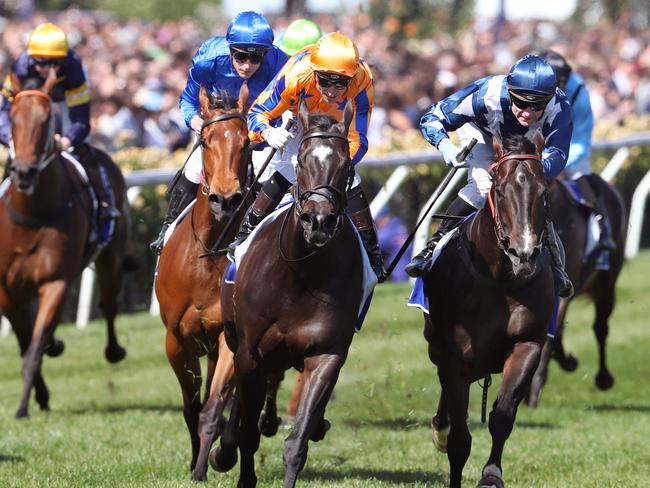 MELBOURNE, AUSTRALIA - NewsWire Photos, NOVEMBER 11, 2023. Imperatriz ridden by jockey Opie Bosson wins the Darley Champions Sprint at the TAB Champion Stakes Day at Flemington Racecourse in Melbourne. Picture: NCA NewsWire / David Crosling