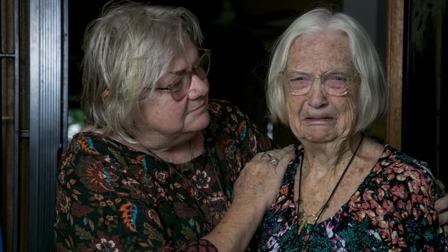 Donna Bresson and 83-year-old mother Eleanor, who are still battling with insurer RACQ over repairs to their home 12 months on from devastating Christmas night storm. Picture: Glenn Campbell