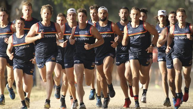 The Crows start their 2km time trial around Uni Loop on Saturday morning. Picture: Dean Martin (AAP)