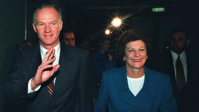 Queensland Premier Wayne Goss &amp; wife Roisin arrive at the tally room on election night 1995.