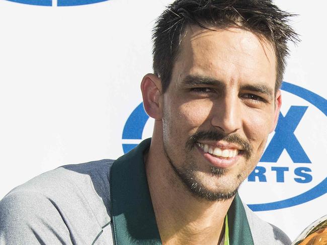 Cricket World Cup launch with Mitchell Johnson and Steve Smith. Australian cricketers Mitchell Johnson and Steve Smith at the launch of Fox Sports coverage of the Cricket World Cup. Picture: Eugene Hyland