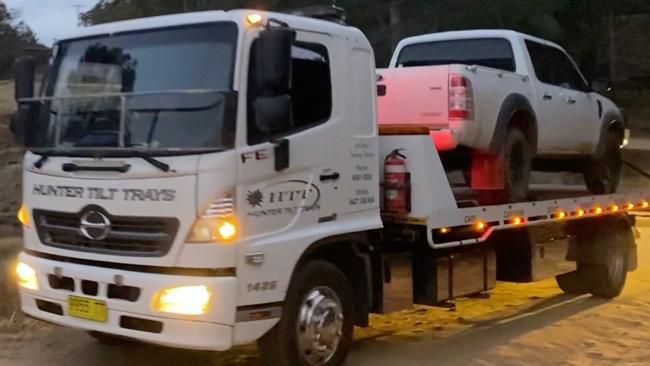 A white dual cab ute seized by police at 5.50pm.