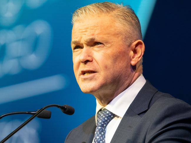 ADELAIDE/ KAURNA YARTA, AUSTRALIA - NewsWire Photos MAY 18, 2023: Kevin Gallagher, Chief Executive Officer and Managing Director Santos Limited speaking at the APPEA 2023 Conference & Exhibition. Picture: NCA NewsWire / Morgan Sette