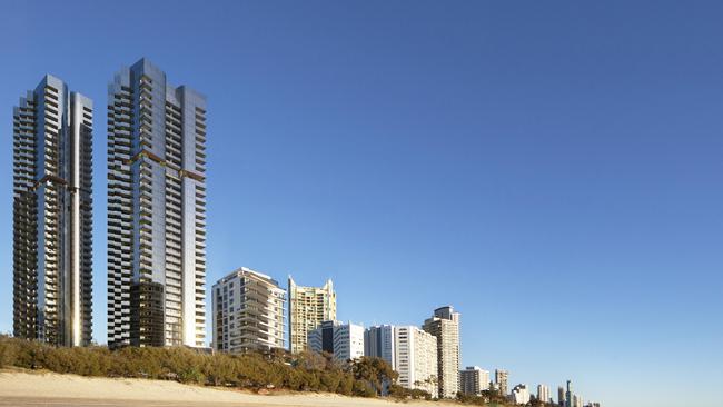 Artist impression of SPG's Paradiso Place towers planned for Surfers Paradise. The project is on the market.