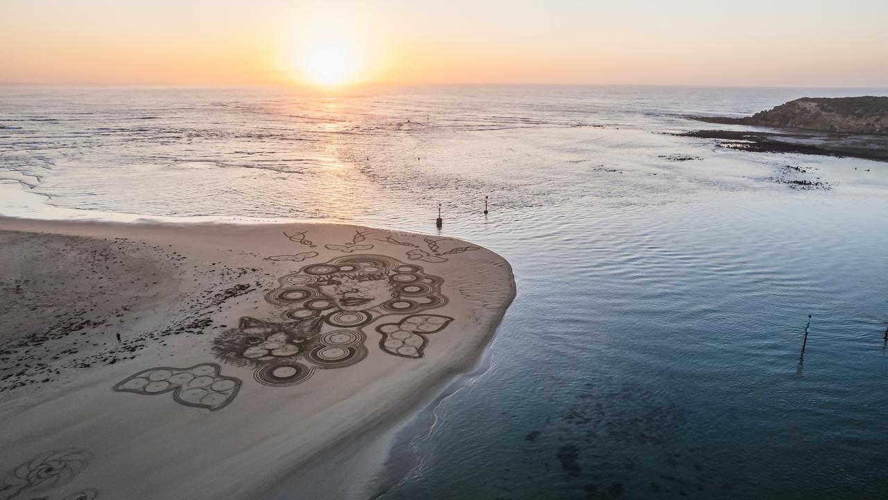The artist completed the portrait before the sun rose on Sunday morning and said it lasted about two hours. Picture: James Anderson, Turbo360.au