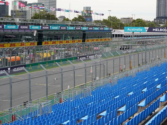 The main straight at Albert Park after the 2020 Formula One Australian Grand Prix was cancelled in March. Picture: AAP Image/Scott Barbour