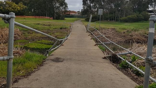 The damaged bridge at Aitken Creek Linear Reserve in Craigieburn.