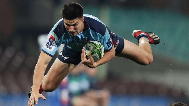 A high-flying Jack Maddocks of the Waratahs at the SCG. Pic: Mark Metcalfe/Getty.