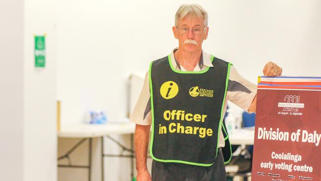 Officer in Charge Kieth Boakes as early voting in the Daly By Election gets underway at Coolalinga Central. Picture: Glenn Campbell