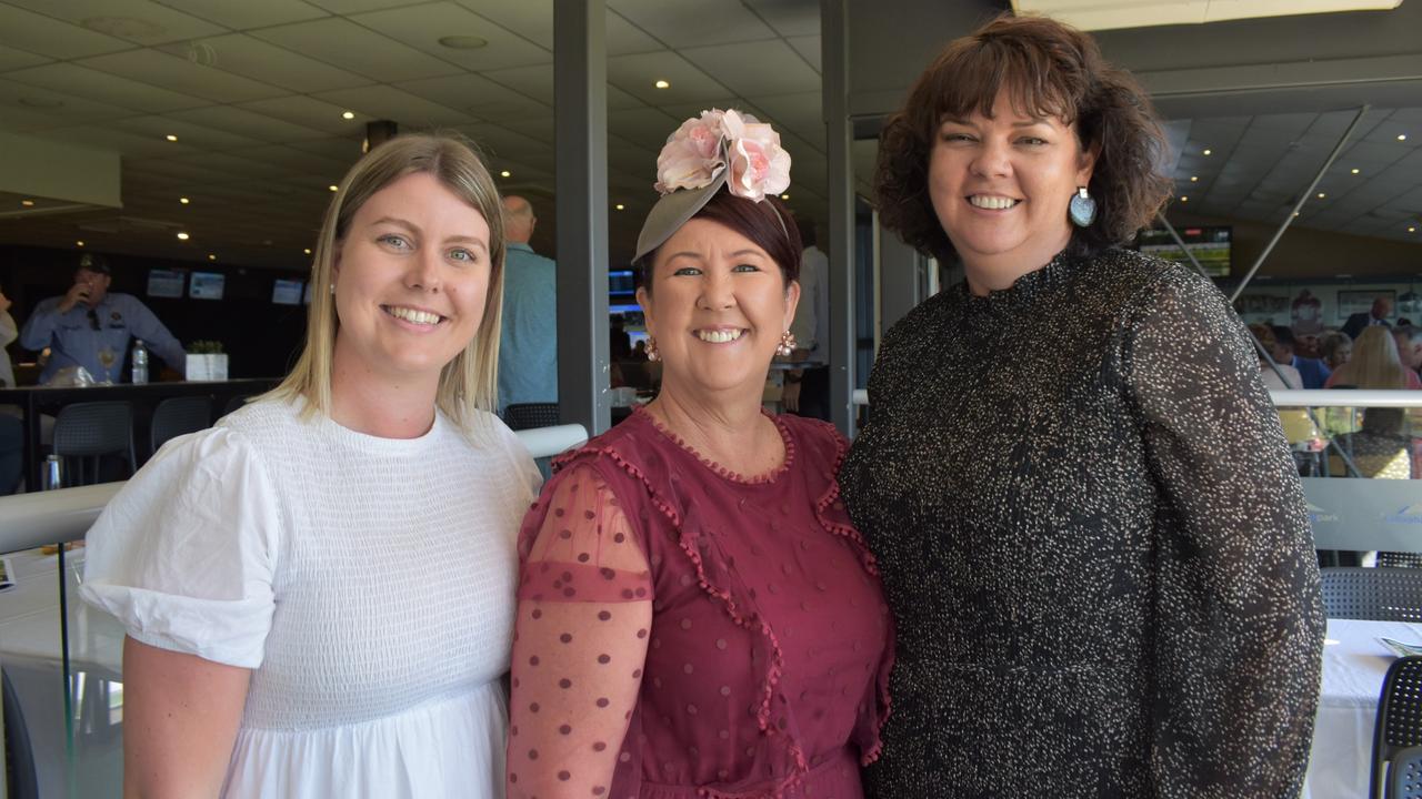 Breanna Williams, Jodie Fenlon and Cathie Everingham at the 2023 Rockhampton Girls Grammar 21st Race Day.