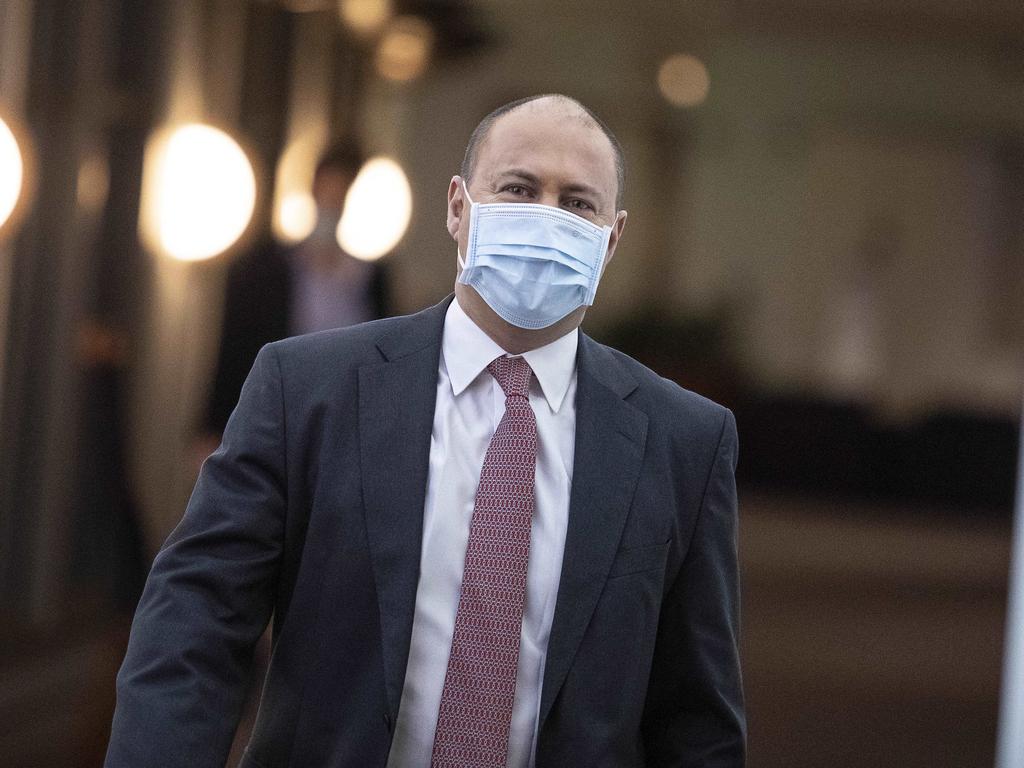 Treasurer Josh Frydenberg in a face mask at Parliament House. Picture: Gary Ramage