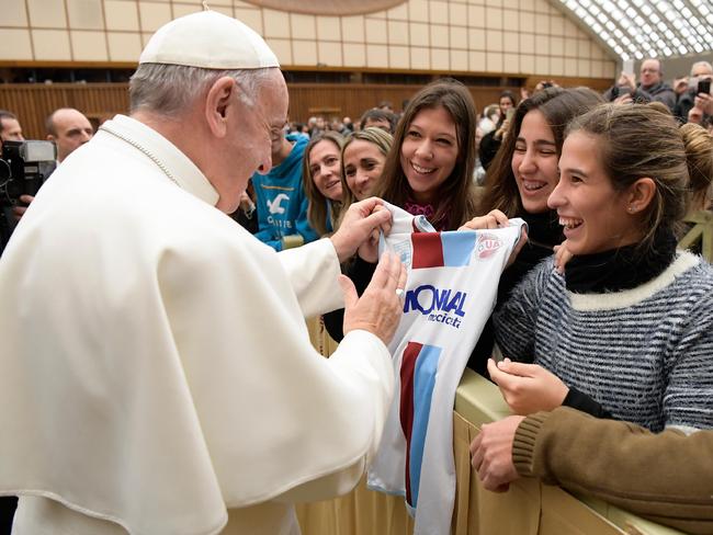 Pope Francis doesn't need an app to meet people. Australians could take a few lessons from his ability to have conversations with strangers. We don’t know if his Tinder photos are of him shirtless with tigers. Picture: L'Osservatore Romano/Pool Photo via AP