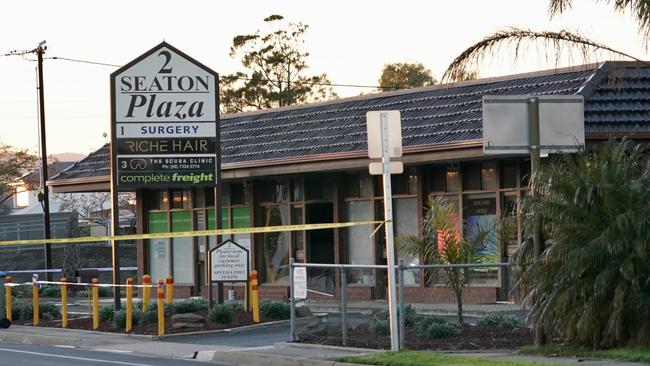 Police at the scene of a hair salon fire on Clarke Tce, Seaton. Picture: AAP/MIKE BURTON