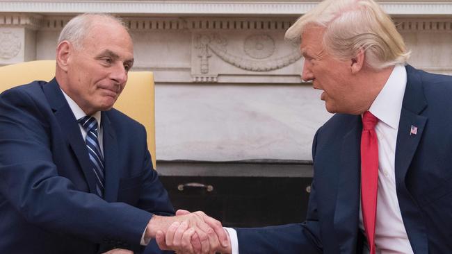 Gen Kelly and Mr Trump in less acrimonious times. Picture: Jim Watson/AFP