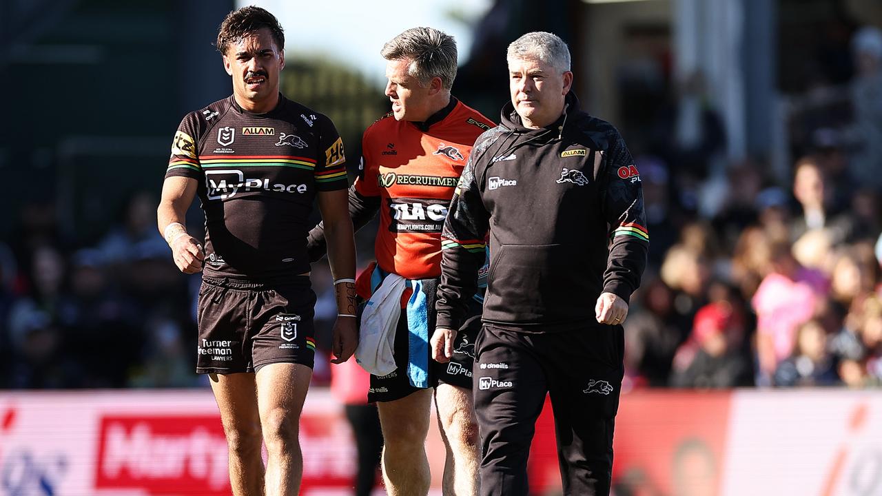 Daine Laurie was knocked out of Sunday’s game by a tackle that was unpunished by the match review committee. Picture: Jeremy Ng/Getty Images