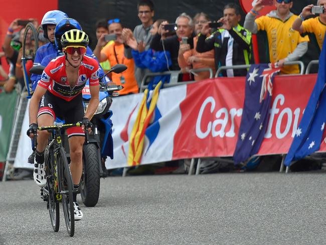 Mitchelton-Scott's British cyclist Simon Philip Yates races to the finish line of the 20th stage of the 73rd edition of La Vuelta Tour of Spain.