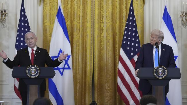 Benjamin Netanyahu answers questions during the joint press conference. Picture: AFP.