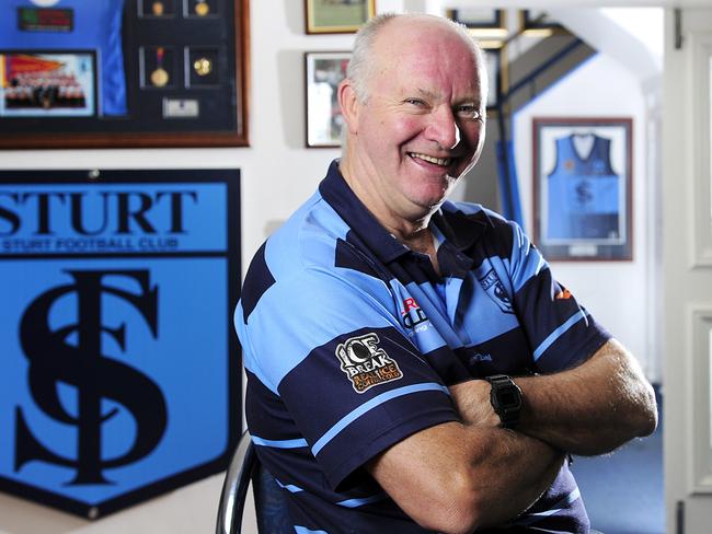 Sturt legend and two-time premiership player Colin Casey at the club’s Unley headquarters. Picture: Mark Brake