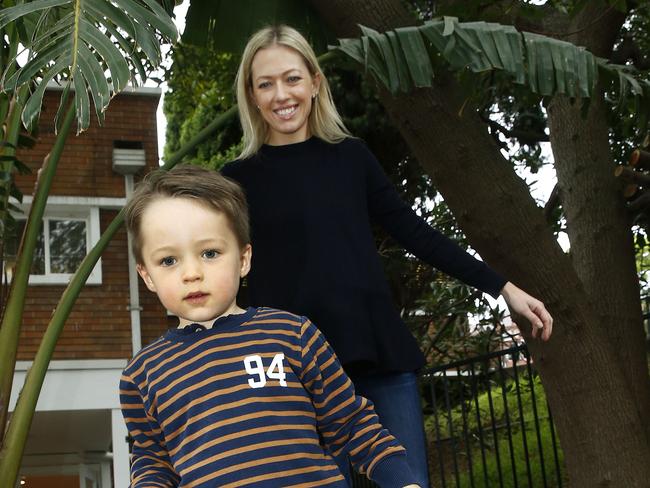 Alexander McGillivary, 3, and his mother Emma at Woollahra Preschool. Picture: John Appleyard