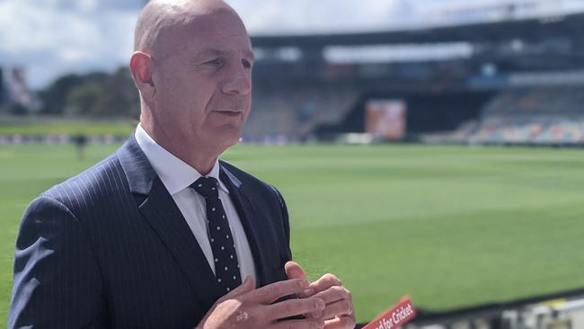 Tasmanian Premier Peter Gutwein speaks to the media at Blundstone Arena on Monday, December 7, 2020. PHOTO: DAVID KILLICK