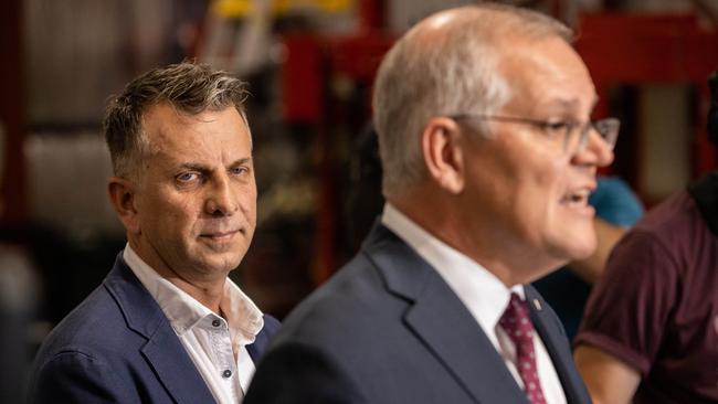 Then-Gilmore candidate Andrew Constance with former Prime Minister Scott Morrison in Nowra. Picture: Jason Edwards