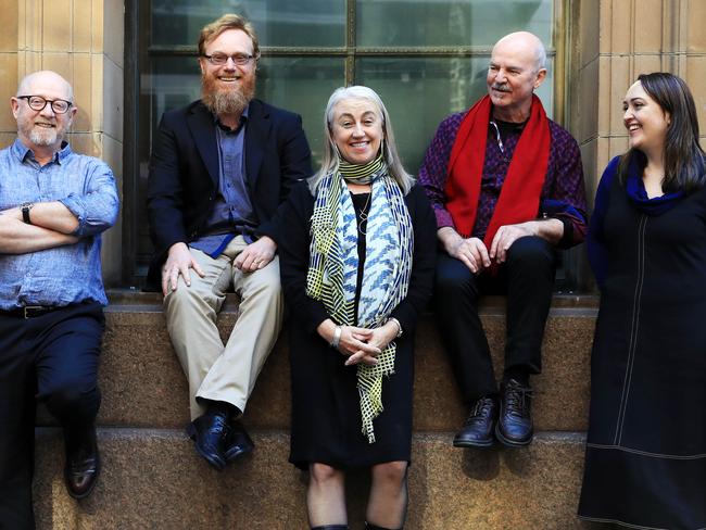 18/06/17 Authors (L-R) Mark O'Flynn, Ryan O'Neill, Josephine Wilson, Phillip Salom and Emily Maguire have been short-listed for the Miles Franklin literary awards. Aaron Francis/The Australian