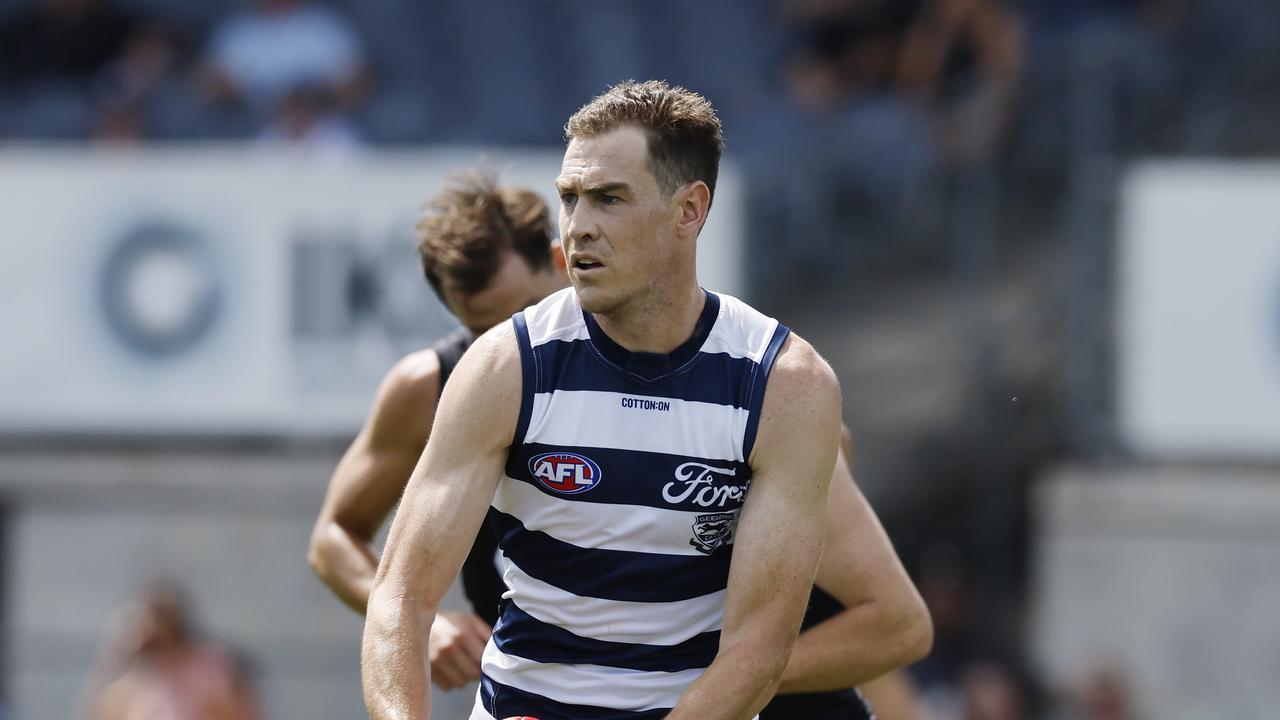 Geelong forward Jeremy Cameron looks inside 50 during a pre-season clash against Carlton. Picture: Michael Klein