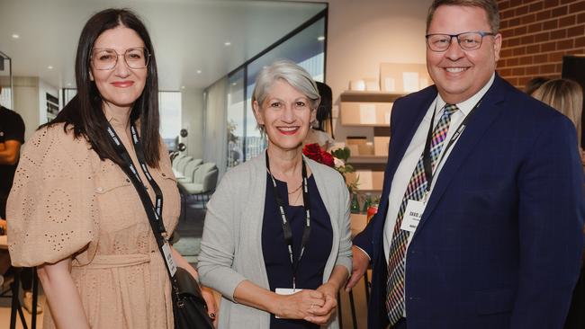 Deputy Lord Mayor Mary Couros (left), Lord Mayor Sandy Verschoor and David Johnson at the Market Square launch. Picture: Metric