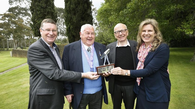 Winner of the Dame Elisabeth Murdoch Award Darell Benjamin of Moe second from left with former premier Denise Napthine, Rupert Murdoch and HWT’s Penny Fowler. Picture: David Caird