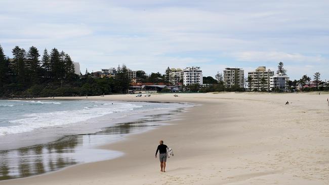 A near-empty beach at Coolangatta. Picture: AAP.