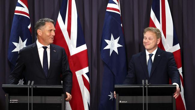 Deputy Prime Minister and Minister for Defence Richard Marles and Britain's Secretary of State for Defence Grant Shapps will make the AUKUS announcements in Adelaide on Friday. Picture: David Gray/AFP