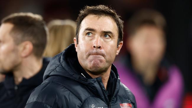 MELBOURNE, AUSTRALIA - JULY 27: Brad Scott, Senior Coach of the Bombers looks on during the 2024 AFL Round 20 match between the St Kilda Saints and the Essendon Bombers at Marvel Stadium on July 27, 2024 in Melbourne, Australia. (Photo by Michael Willson/AFL Photos via Getty Images)