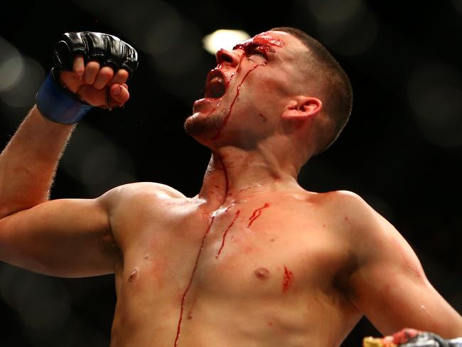 LAS VEGAS, NV - MARCH 5: Nate Diaz celebrates after defeating Conor McGregor during UFC 196 at the MGM Grand Garden Arena on March 5, 2016 in Las Vegas, Nevada. (Photo by Rey Del Rio/Getty Images)